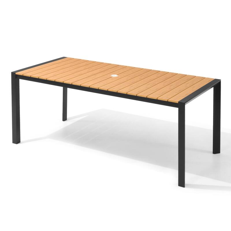 VredHom Premium Outdoor Patio Aluminum Dining Table with Umbrella Hole - Brown-71.4in