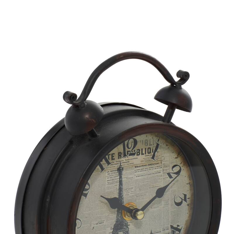 Black Metal Eiffel Tower Decorative Clock with Bell Style Top - 6 x 3 x 9Round