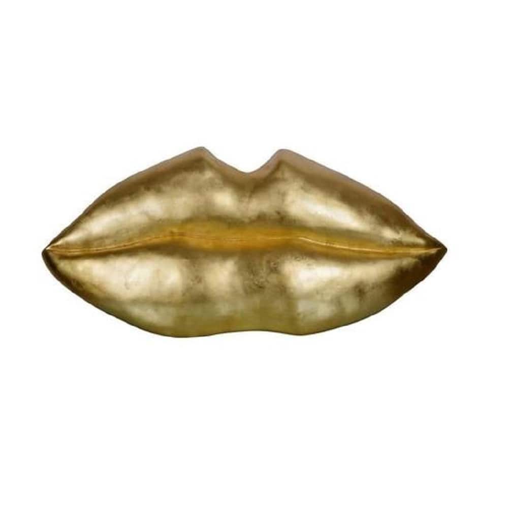 KISS KISS Wall ART - Polyresin Golden Lip Sculpture