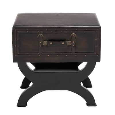 Faux Leather Vintage Style Single Drawer Accent Table with Curved Legs - Brown - Roche River Decor - 16"W x 22"L x 22"H