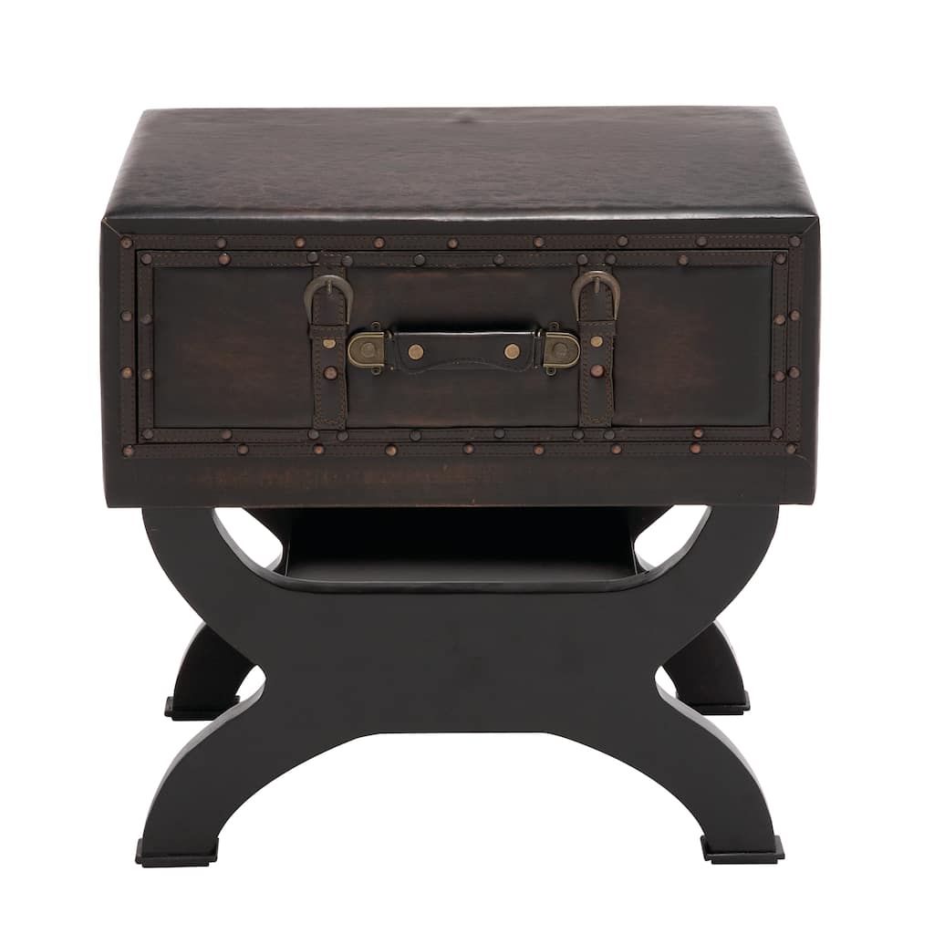 Faux Leather Vintage Style Single Drawer Accent Table with Curved Legs - Brown - Roche River Decor - 16"W x 22"L x 22"H