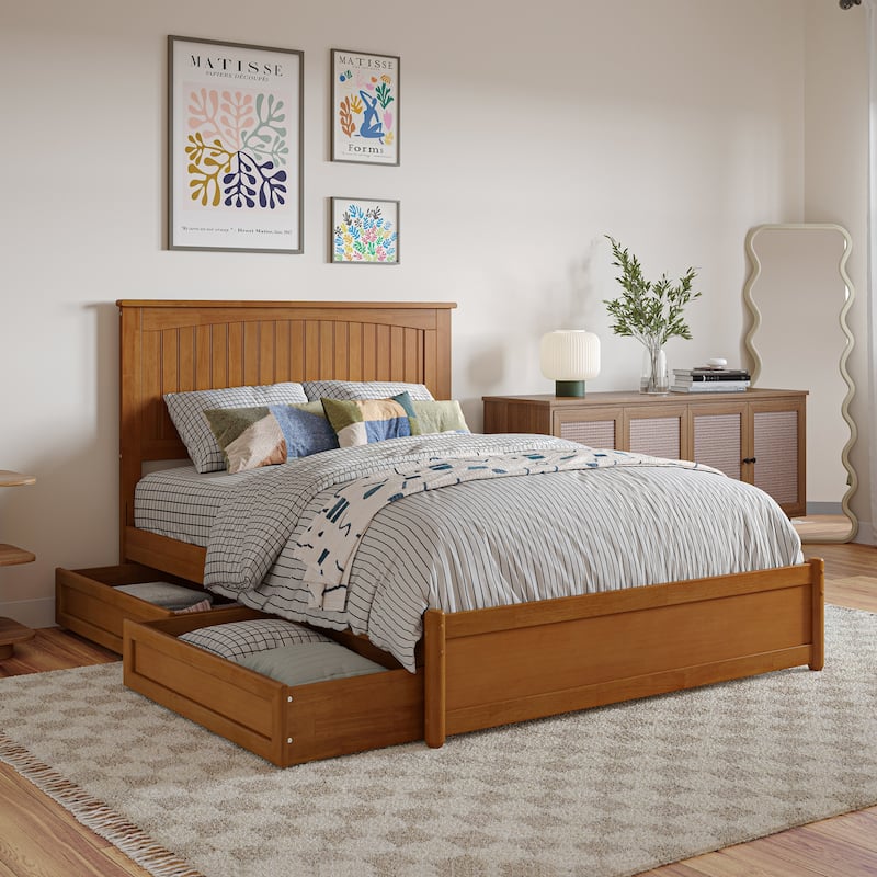 Malta Platform Bed with Panel Footboard and Storage Drawers - Light Toffee - Full