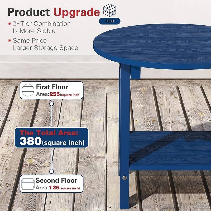 WINSOON All Weather HIPS Outdoor Round 2-Tier Outdoor Side Tables Adirondack Tables