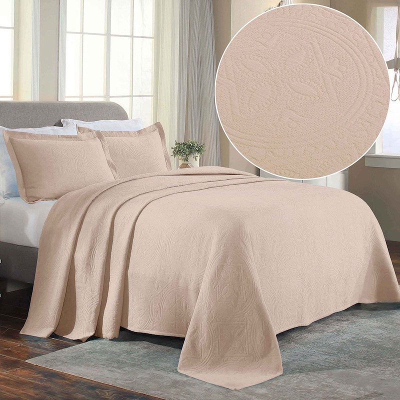 Superior Celtic Circle Cotton Decorative Bedspread Set - Bisque - Queen
