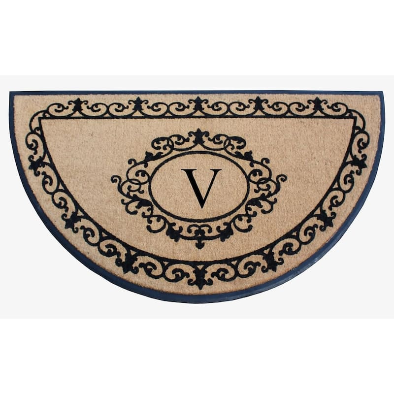 A1HC Natural Coir & Rubber Hand Flocked Thick Durable Monogrammed Doormats, 36" x 72" - Beige Floral - V
