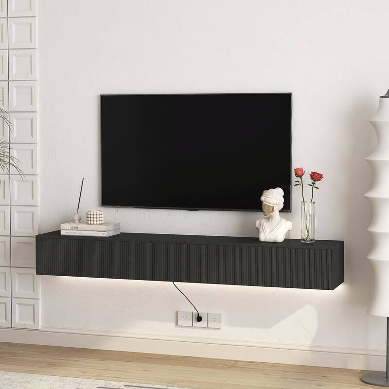 69" Modern TV Stand, Floating TV Cabinet Entertainment Center with 16 Color LEDs