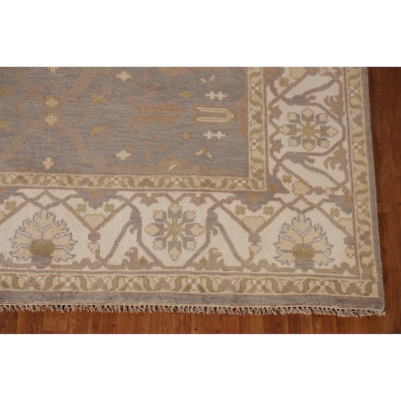 Earth Tone Oushak Indian Area Rug Handmade Floral Wool Carpet - 7'11" x 10'1"