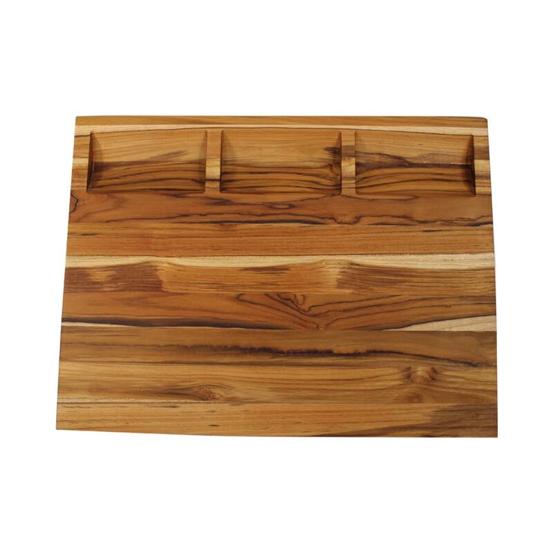 EcoDecors, Teak 20" x 15" Edge Grain, XL Solid Teak Wood Carving Board with Juice Groove, Side Handles, 3 Charcuterie Trays