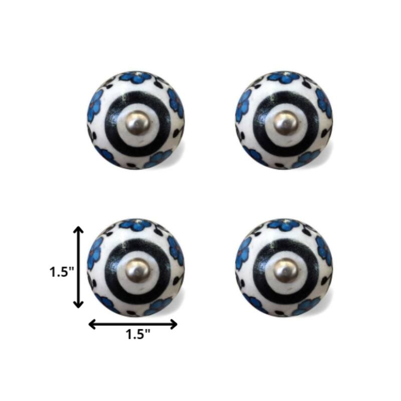 Set of 12 Ceramic Round Knobs with Silver Finish for Cabinets Drawers or Doors in White Black Navy - 1.5" X 1.5" X 1.5"