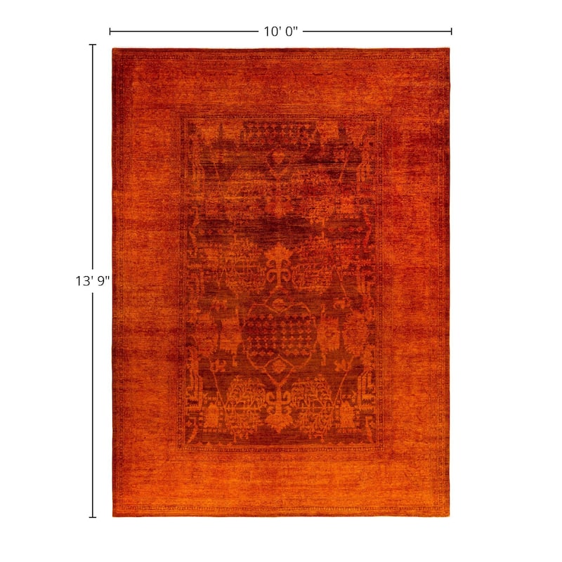 Overdyed One-of-a-Kind Hand-Knotted Area Rug - Orange - 10' 0" x 13' 9"