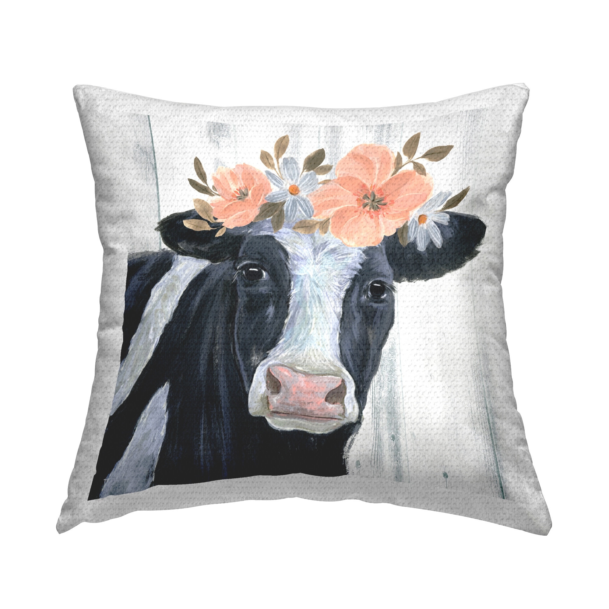Stupell Country Cow Flower Crown Printed Outdoor Throw Pillow Design by Annie Warren