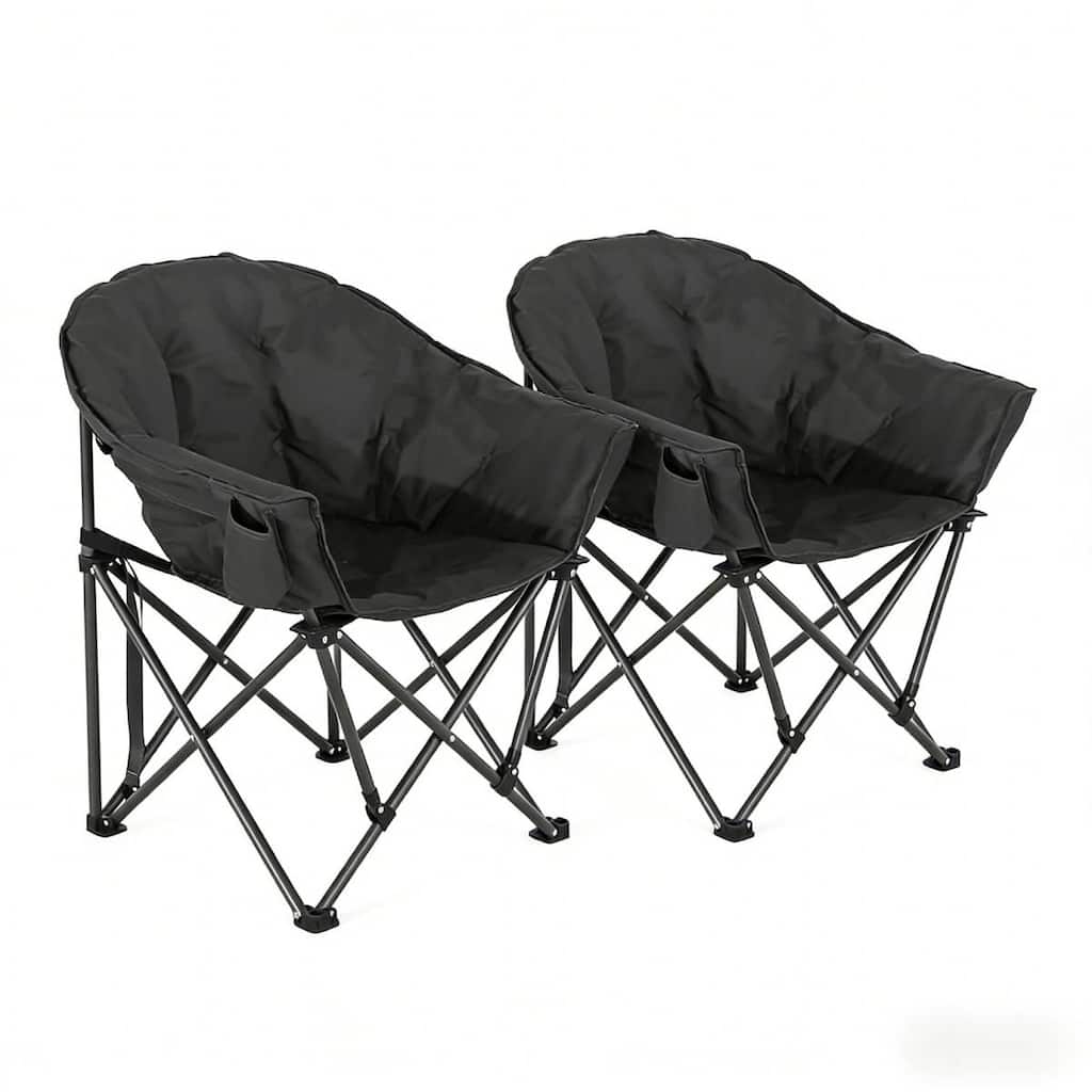 Set of 2 Comfy Camping Chairs Outdoor Folding Chair with Side Pocket