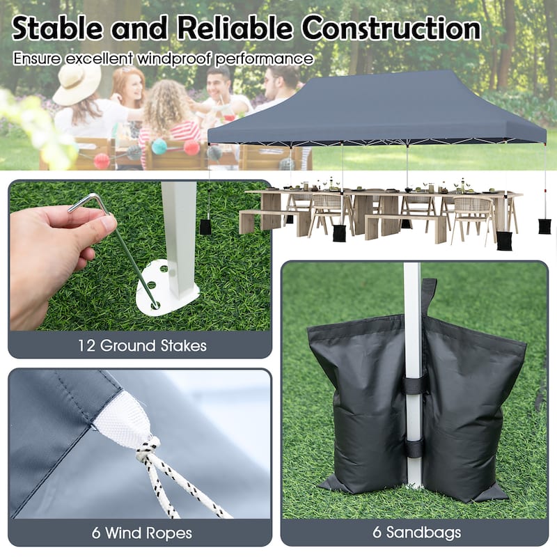 Gymax 10 x 20FT Pop-up Canopy Tent Folding Instant Sun Shelter w/ 3