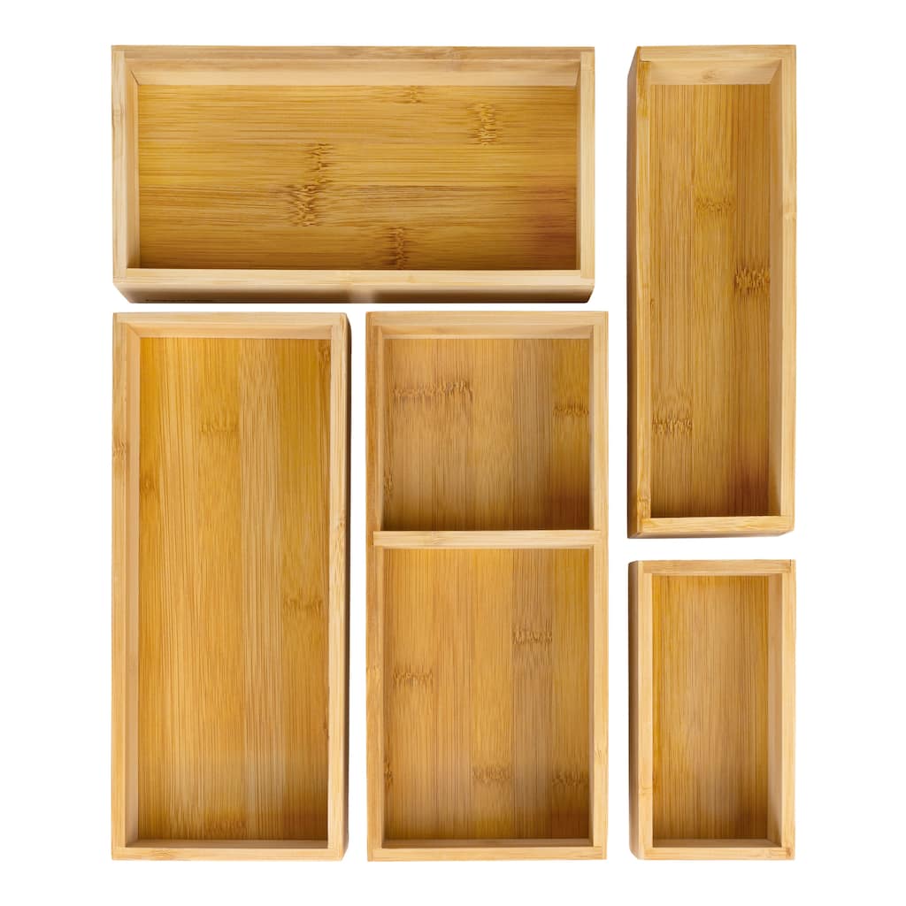 happimess Eldora Handcrafted 5-Piece Multi-Use Individual Bamboo Drawer Organizer Boxes