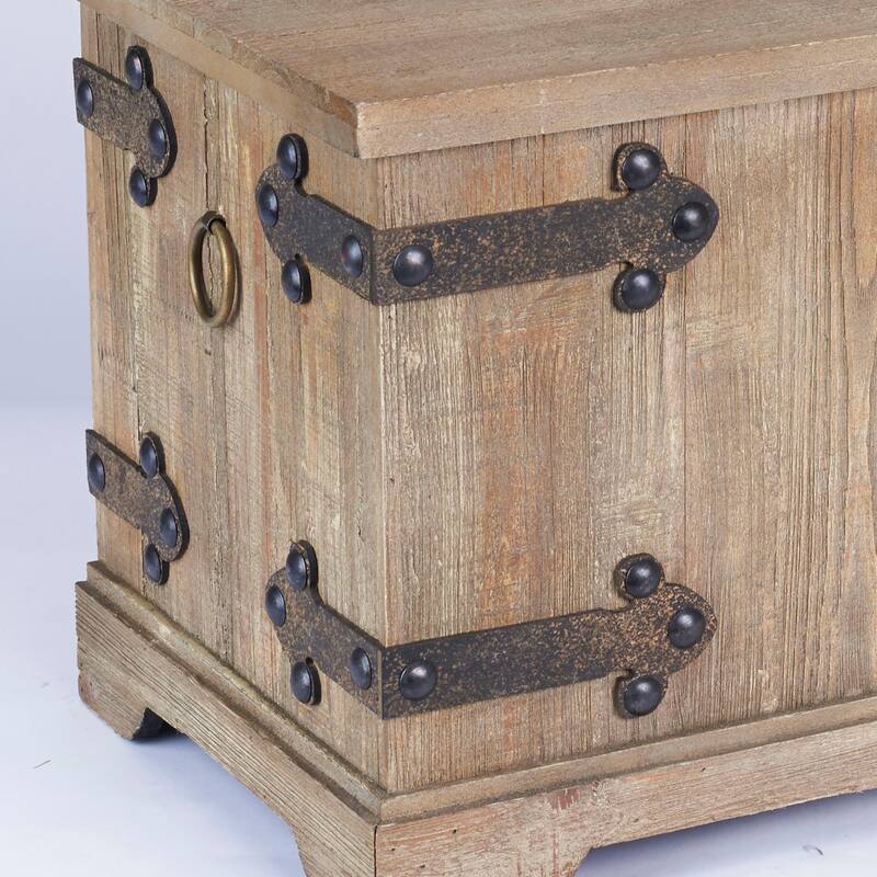 Household Essentials Decorative Chinese Fir Wood Trunk with Metal Accents