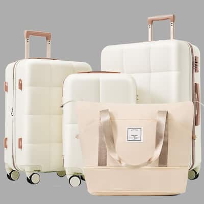 Durable ABS 4-Piece Luggage Set with USB Port, Expandable Suitcases, Spinner Wheels, Cup Holder & Travel Bag