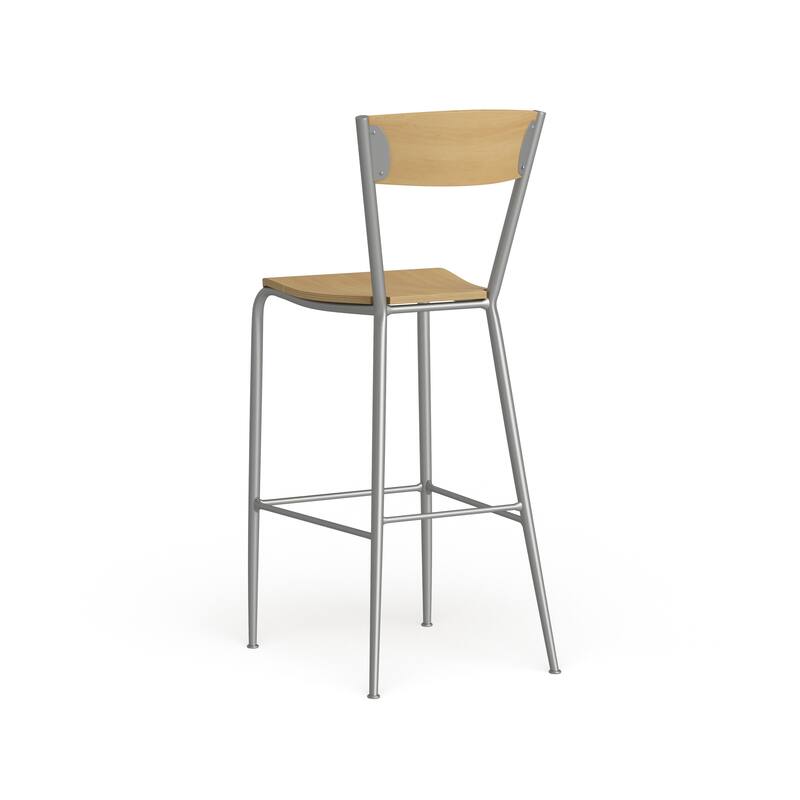 Metal Restaurant Barstool - Wood Back & Seat - 16.5"W x 21.5"D x 43"H - 16.5"W x 21.5"D x 43"H
