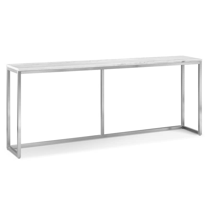 Magnussen Home Esme White Marble and Brushed Nickel Rectangular Sofa Table - 72''W x 12''D x 29''H - 72''W x 12''D x 29''H