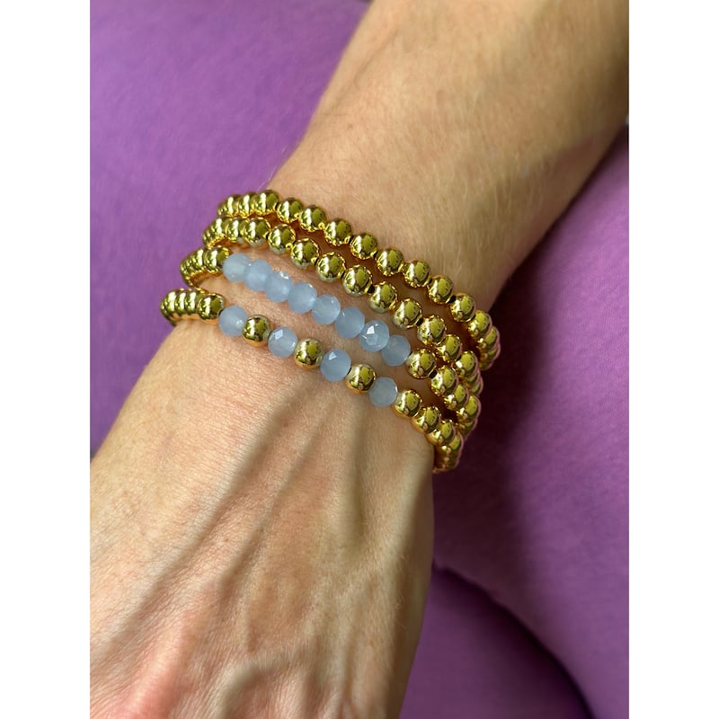 Polished Bead & Blue Stretch Bracelet Set