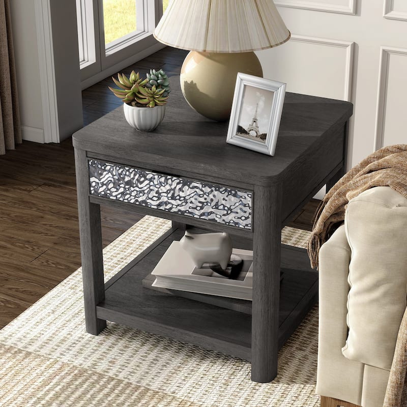 Furniture of America Piez Modern Ash Grey Wood 1-Drawer End Table