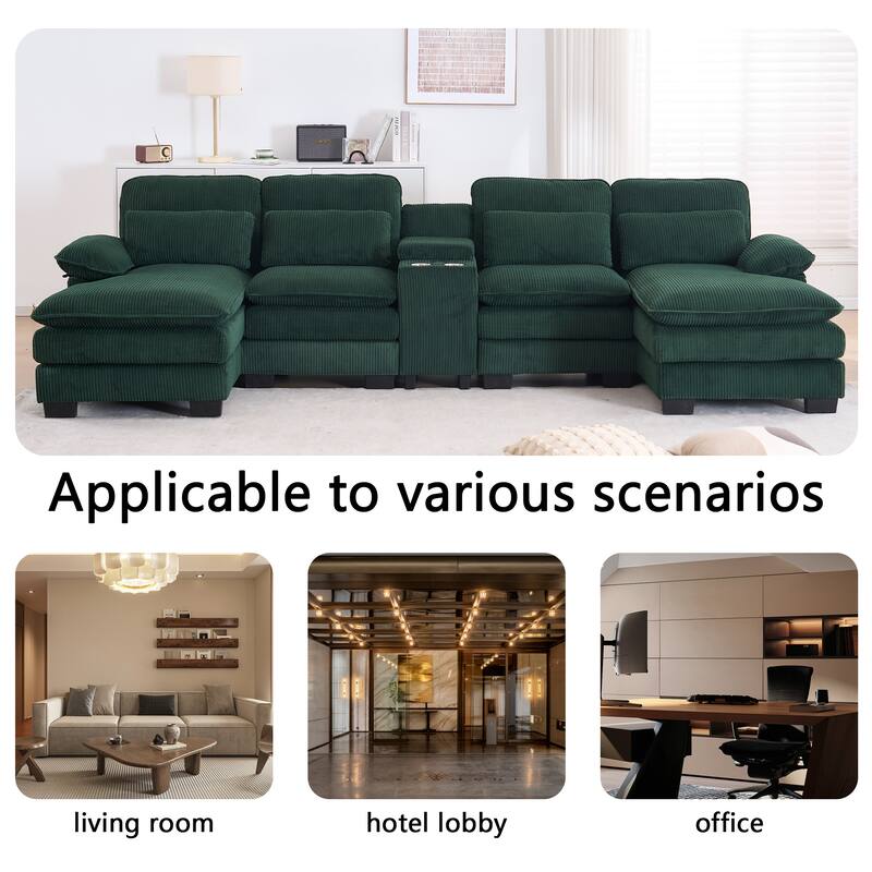 124" Modern Modular Sofa with Double Recliner and USB Port with Center Console