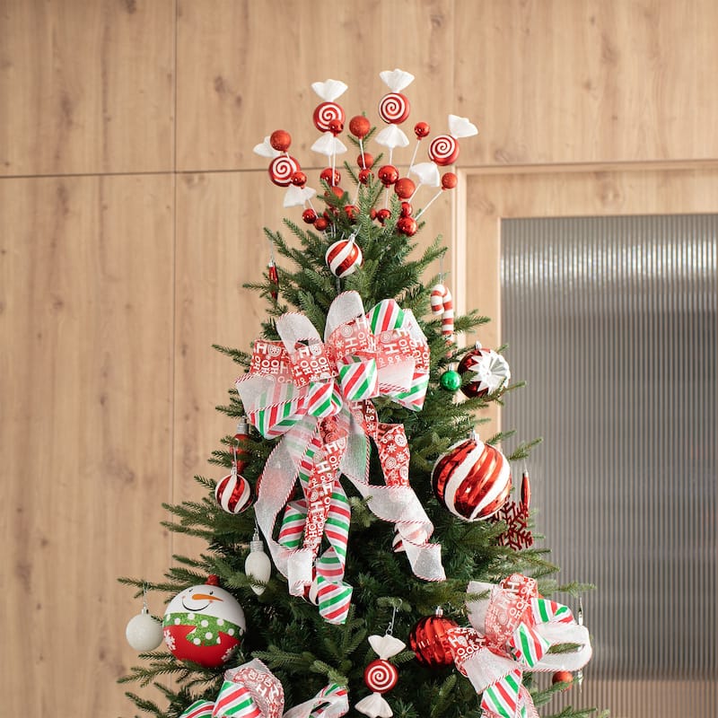 Glitzhome Set of 9 32"L Ribbon Bow Christmas Ornament Tree Topper Decor
