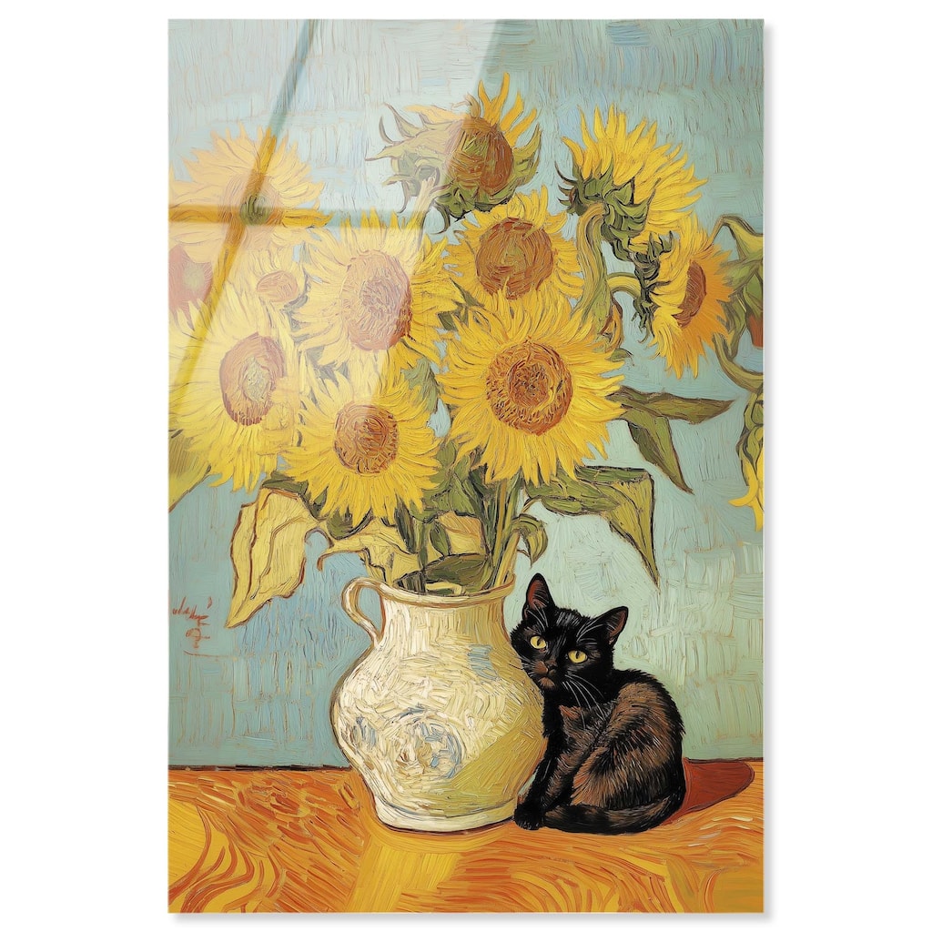 Sunflower Kitten Acrylic by Art Remedy, Ready to Hang