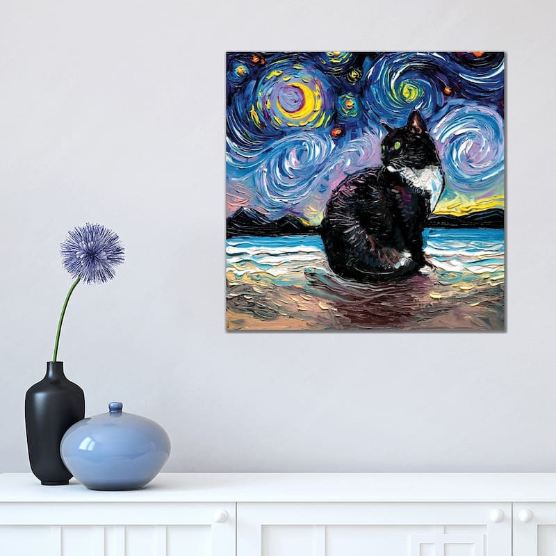 iCanvas "Green Eyed Tuxedo Cat Night" by Aja Trier Canvas Print - 18x18x1.5