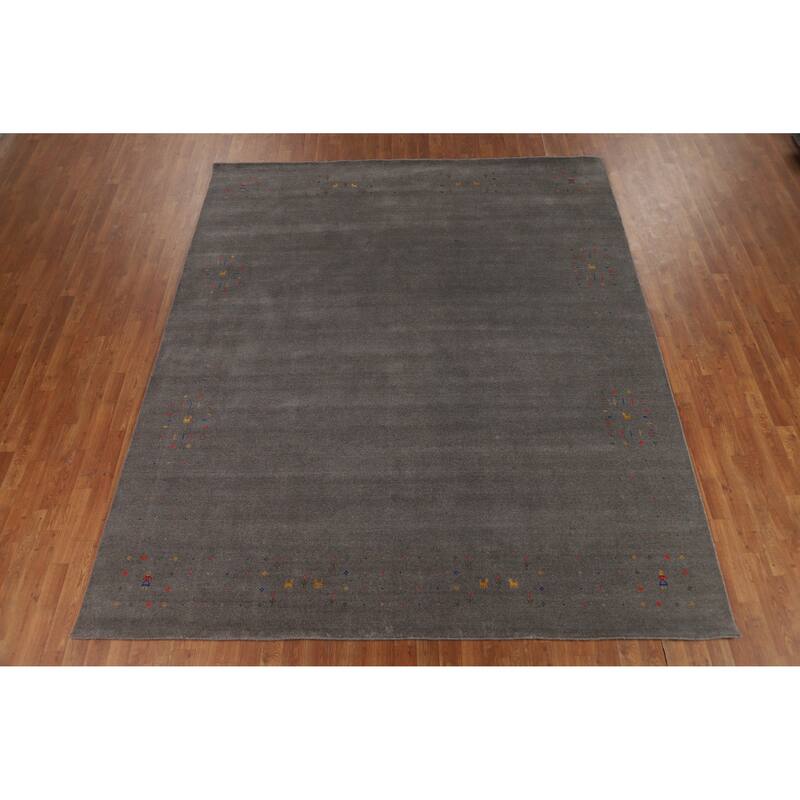Gray Tribal Gabbeh Oriental Area Rug Hand-Knotted Wool Carpet - 8'3" x 9'10"