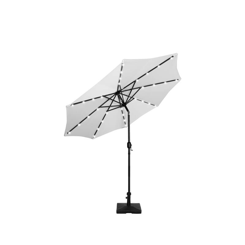 9 Ft. Solar Power Lighted Patio Umbrella with Concrete Base - White