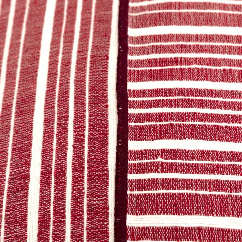 HomeRoots 20" Red and Ivory Striped Cotton Throw Pillow
