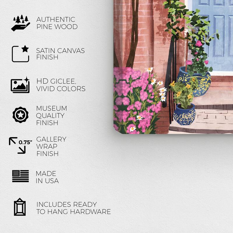 Wynwood Studio Canvas Floral and Botanical Door entrance blooms Pink and Modern & Contemporary Wall Art Canvas Print