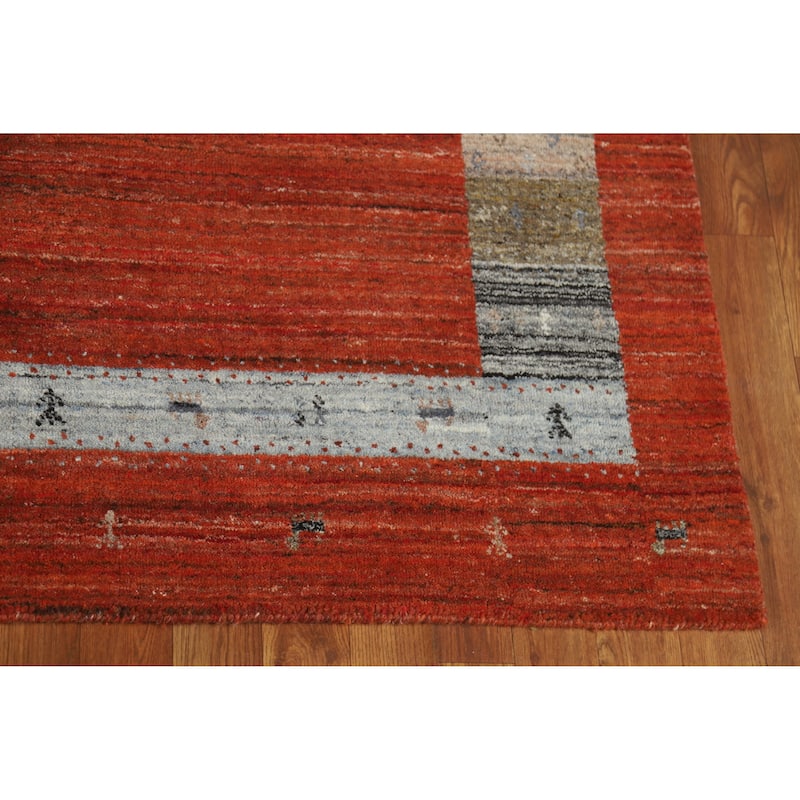 Orange Gabbeh Indian Area Rug Hand-Knotted Wool Carpet - 5'5" x 7'7"