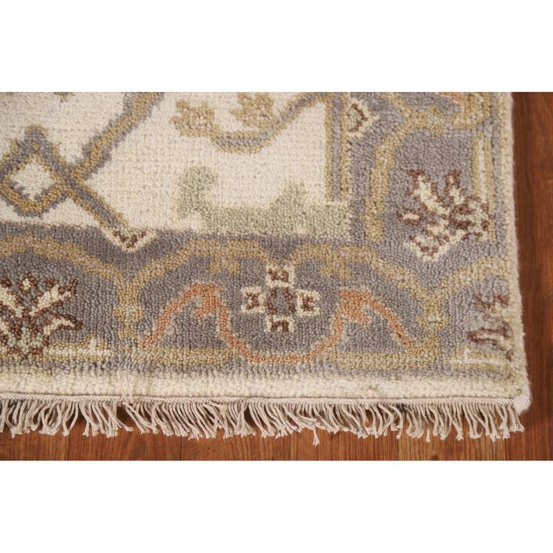 Floral Beige Oushak Oriental Runner Rug Handmade Wool Carpet - 2'7"x 7'10"