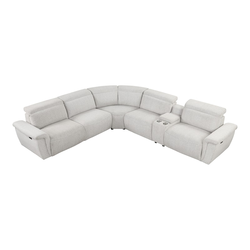 Furniture of America Loungi Modern Light Grey Chenille Power Recliner Sectional with Console and USB Ports