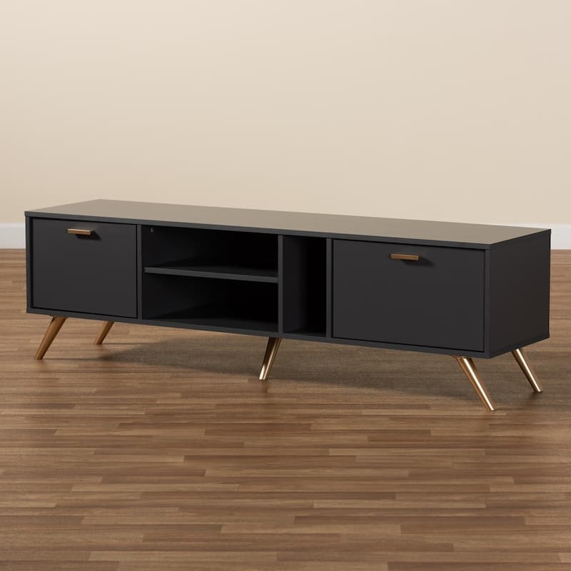 Baxton Studio Kelson Modern and Contemporary Dark Grey and Gold Finished Wood TV Stand - 18.5"H x 63"W x 15.75"D