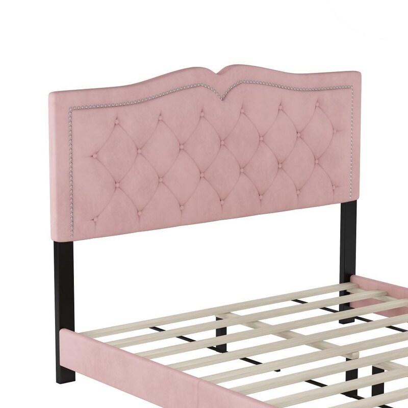 お気に入り with Bed Platform Upholstered Velvet Tufted Bed - Headboard フェイスクリーム