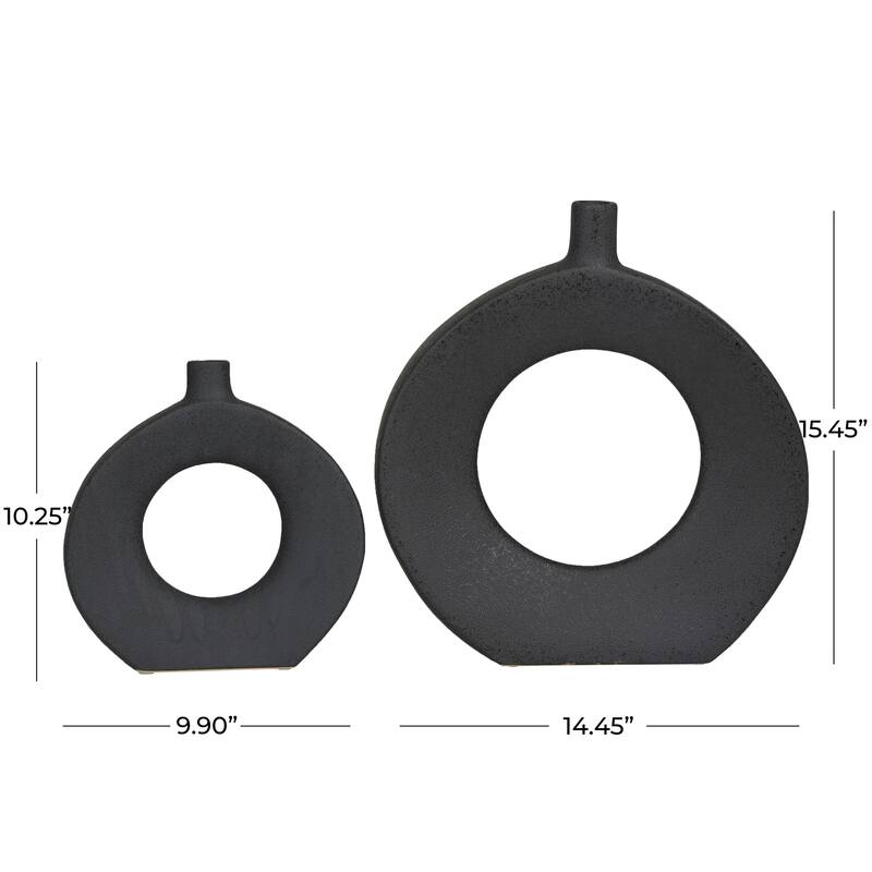 CosmoLiving by Cosmopolitan Ceramic Round Donut Shaped Vase (Set of 2) - Black or White