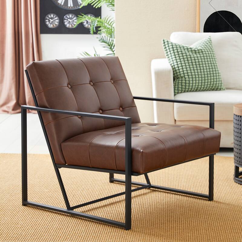 Glitzhome 29.50"W Mid-Century PU Leather Tufted Accent Chair - 29.5"W x 30.5"H x 29.25"D