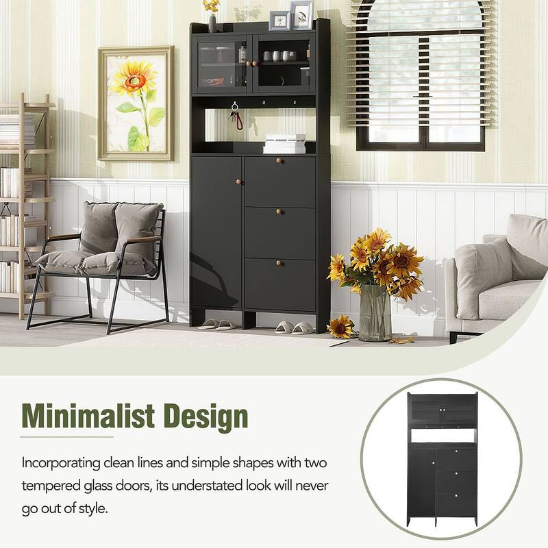 Hall Tree and Shoe Storage Bench with Flip Drawers and Doors