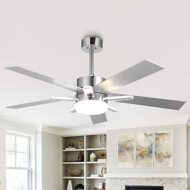 52-Inch Chrome Modern Integrated LED Ceiling Fan with 5 Acrylic Bars and Remote