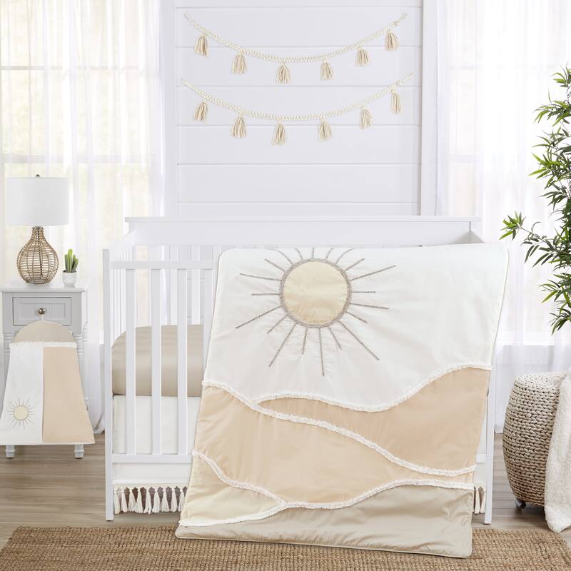 Boho Fringe Ivory Crib Boy Girl Bed Skirt Solid Neutral Cream Off White Tassel Boho Fringe Bohemian Desert Sun Taupe Collection
