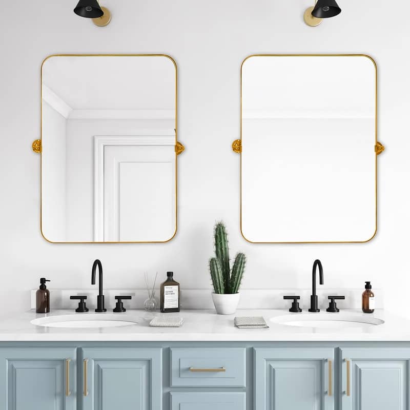 Rectangular Metal Framed Pivoted Bathroom Wall Vanity Mirror Adjustable Wall-Mounted For Modern Wall Decor