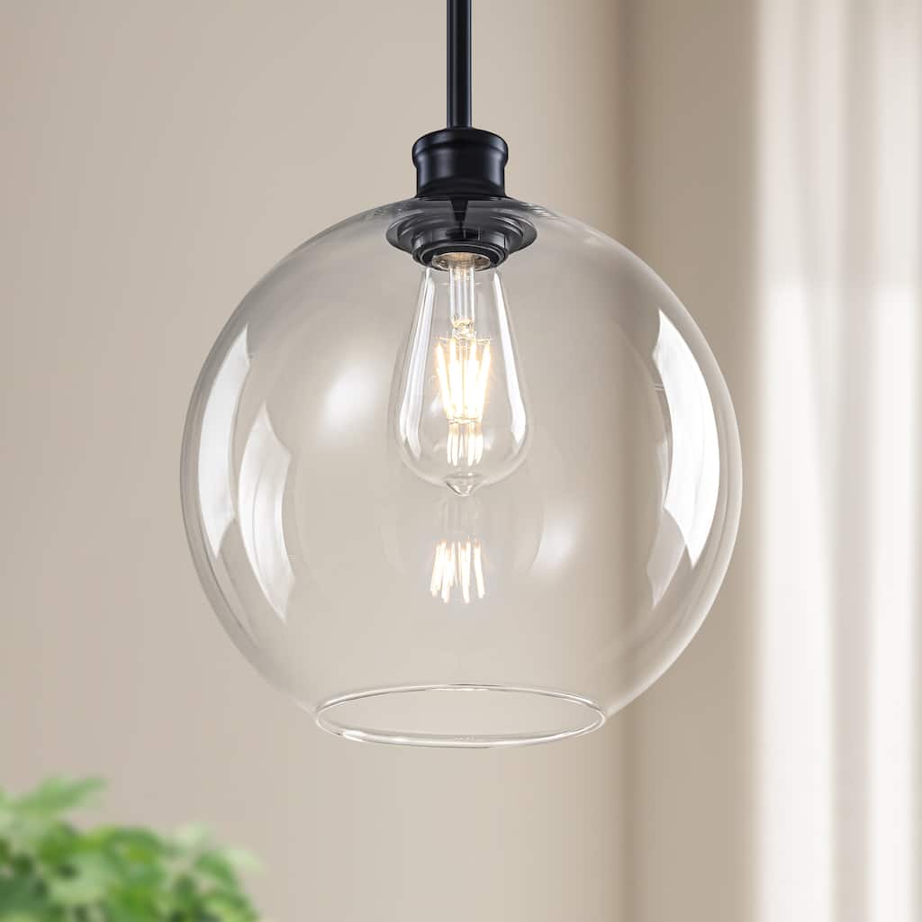 Starsky 1-Light 9.84in. Modern Globe Single Clear Glass Pendant Light - Black