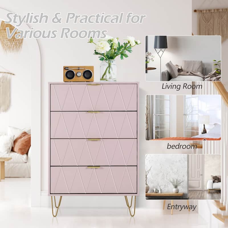 4 Drawers Chest Of Dresser Tall Storage Tower Cabinet with Metal Legs For Bedroom Living Room
