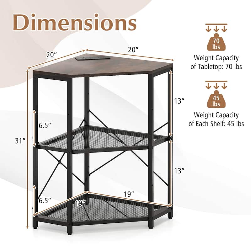 Costway Corner Printer Stand with Charging Station Adjustable Metal - See Details
