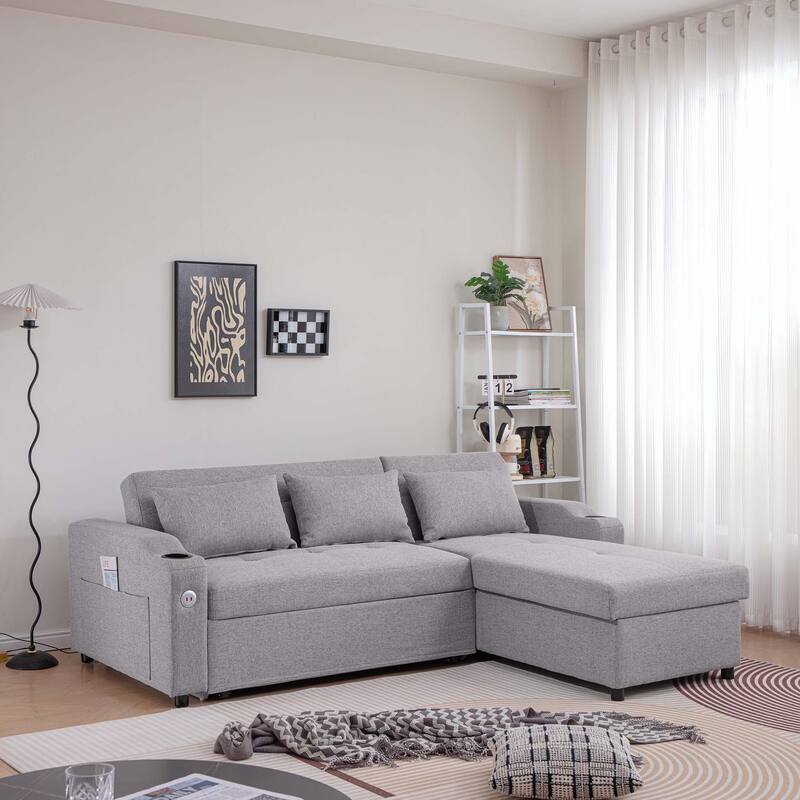 84" 3 in 1 Linen Sleeper with USB Ports and Cup Holders