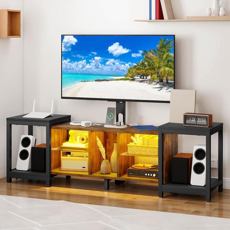 Moasis Modern Extendable LED TV Stand with Adjustable Mount and Glass Shelves
