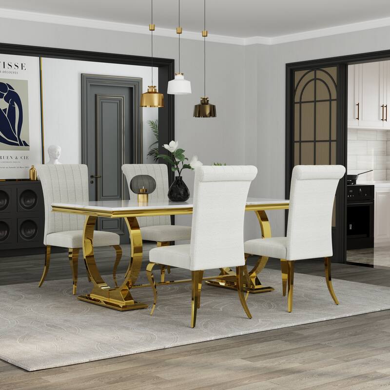 Luxurious Dining Room Table Set with Velvet Dining Chairs