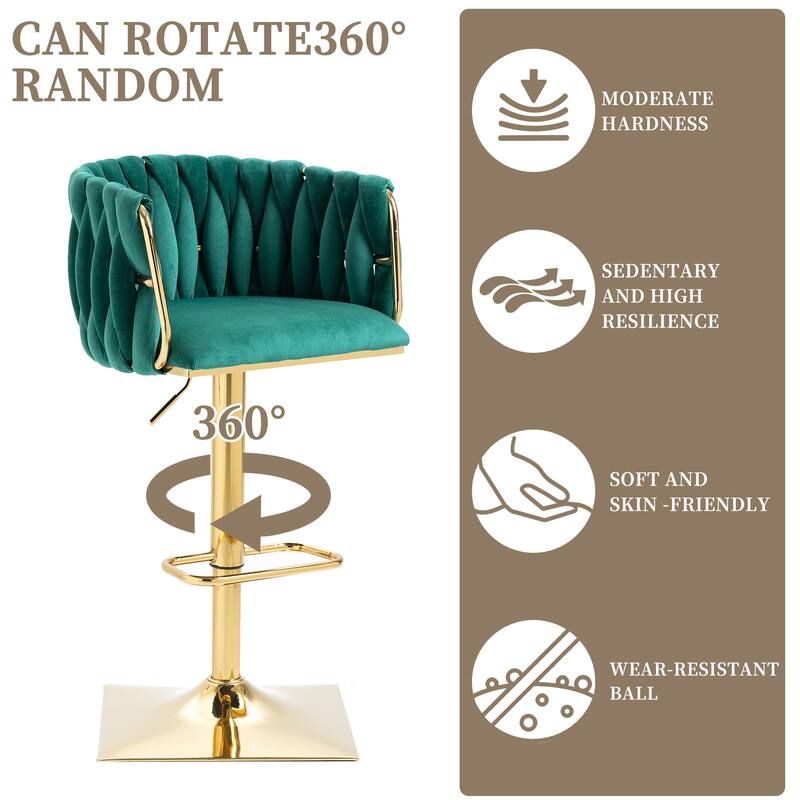 Velvet 360 Swivel Adjustable Height Lifting Vintage Bar Stools(set of 2) with Footrest